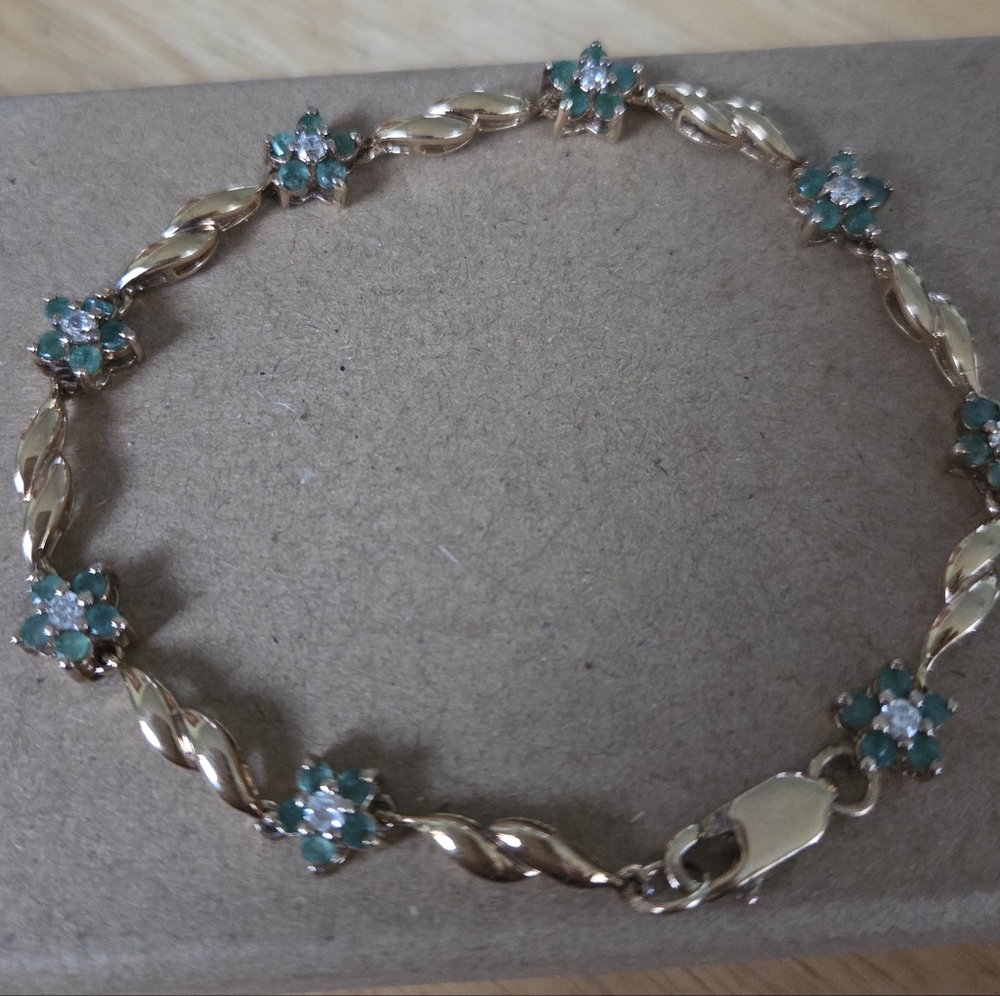 SOLD - Ross-Simons Gold Bracelet with Green Floral Accents